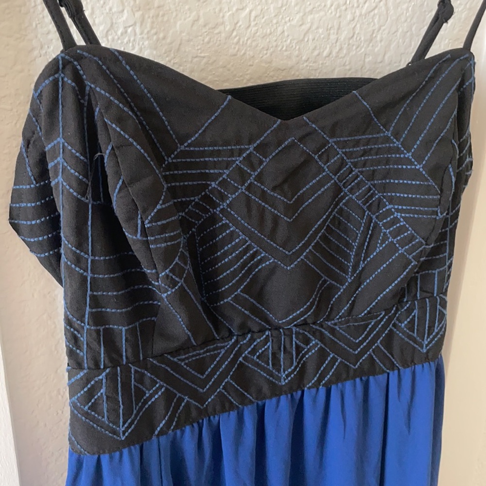 Black and Blue Embroidered Maxi Dress